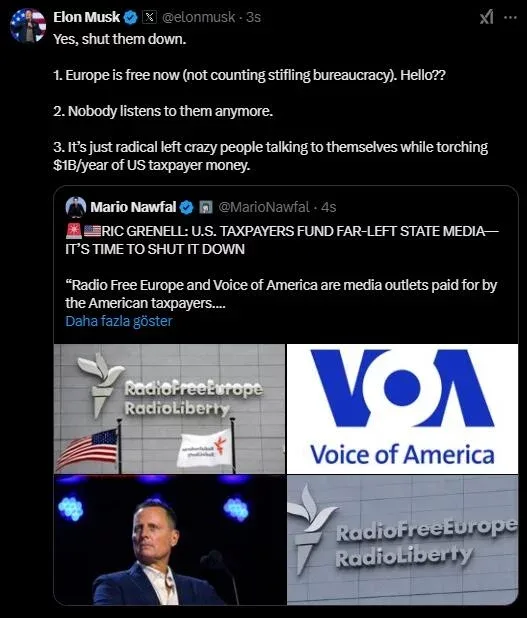 Mask “Azadlıq radiosu” və “Amerikanın səsi”nin bağlanmasını tələb etdi - FOTO