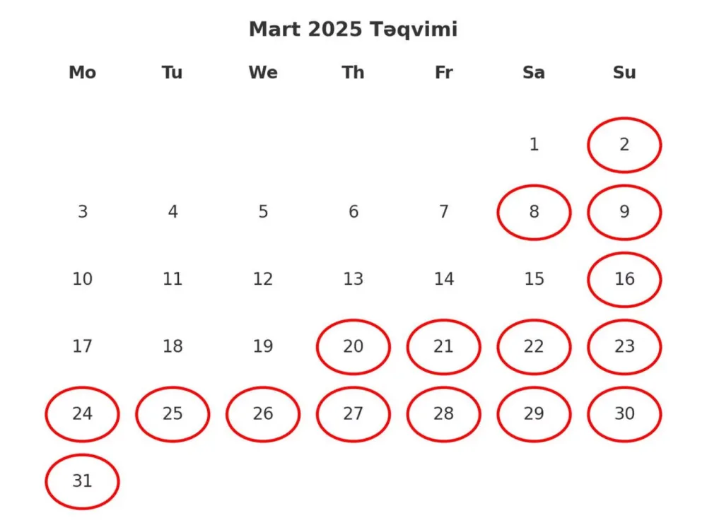 Martda 18 gün iş olmayacaq