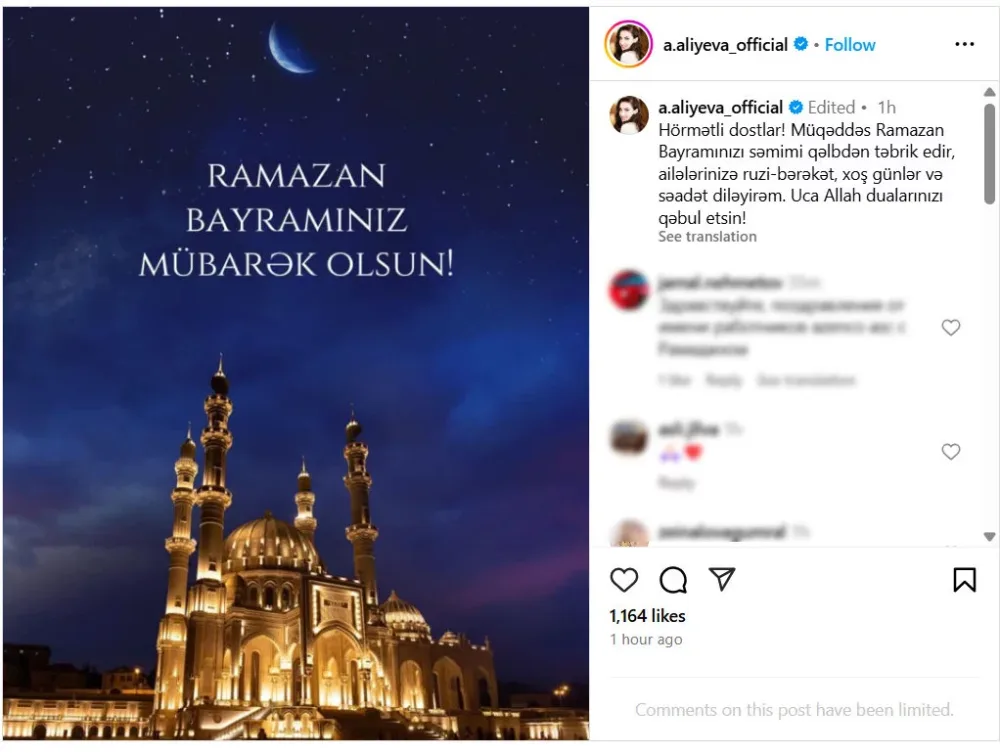 Alyona Əliyeva paylaşım etdi - FOTO