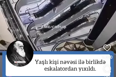 Yaşlı kişi nəvəsi ilə birlikdə eskalatordan YIXILDI - DƏHŞƏTLİ VİDEO