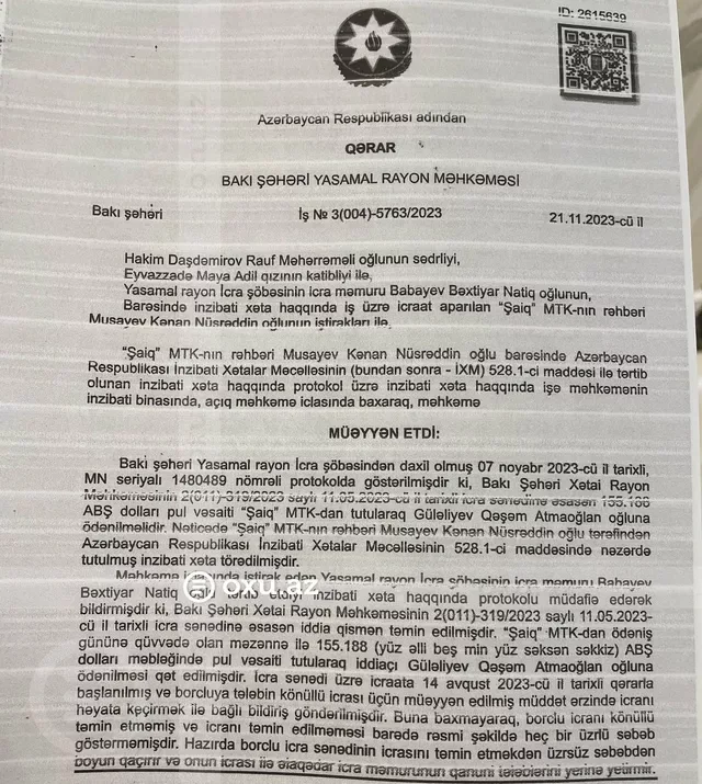 "Şərurlu İsfəndiyar 155 min dollarımı vermir..."