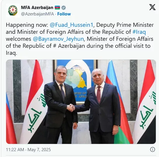 Ceyhun Bayramov iraqlı həmkarı ilə görüşüb - YENİLƏNDİ