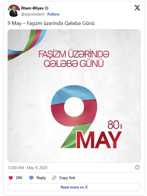 Prezident Qələbə Günü münasibətilə - paylaşım etdi