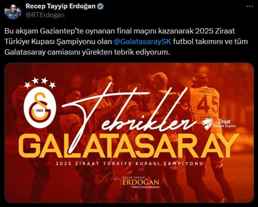 Prezident Ərdoğan "Qalatasaray"ı təbrik edib
