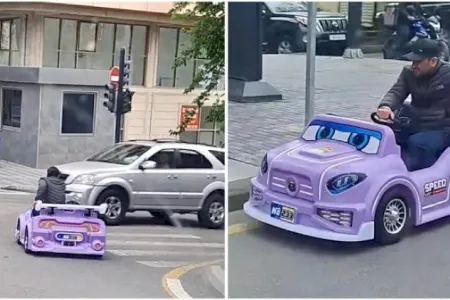 Bakı küçələrində oyuncaq maşın sürən kişi sürücülərə təhlükə yaratdı - VİDEO