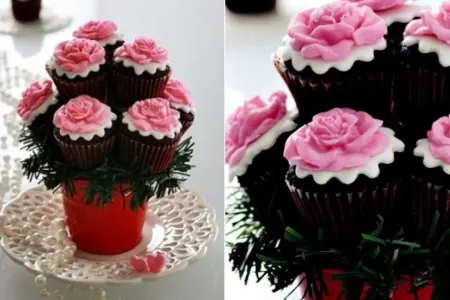 Xüsusi Günlər Üçün Gül Naxışlı Cupcake