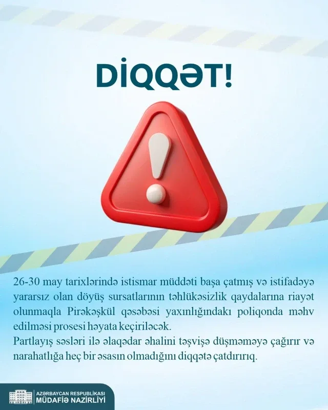 Müdafiə Nazirliyindən əhaliyə - XƏBƏRDARLIQ