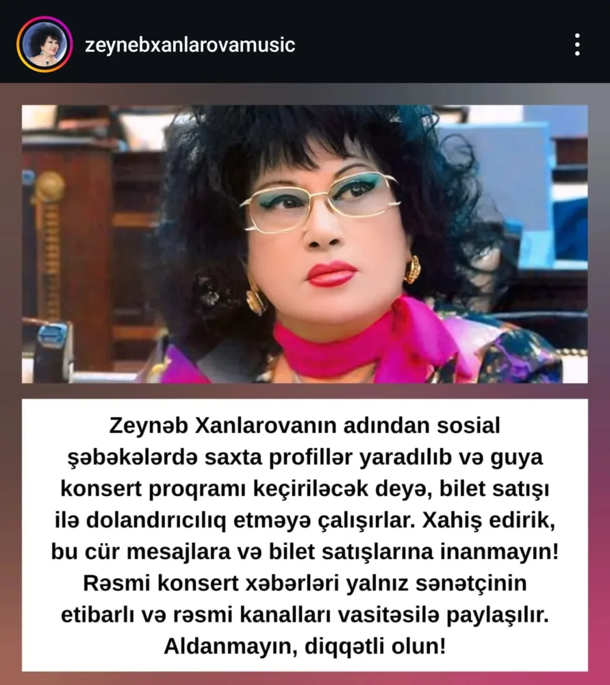 Zeynəb Xanlarovanın adından dələduzluq edildi - FOTO