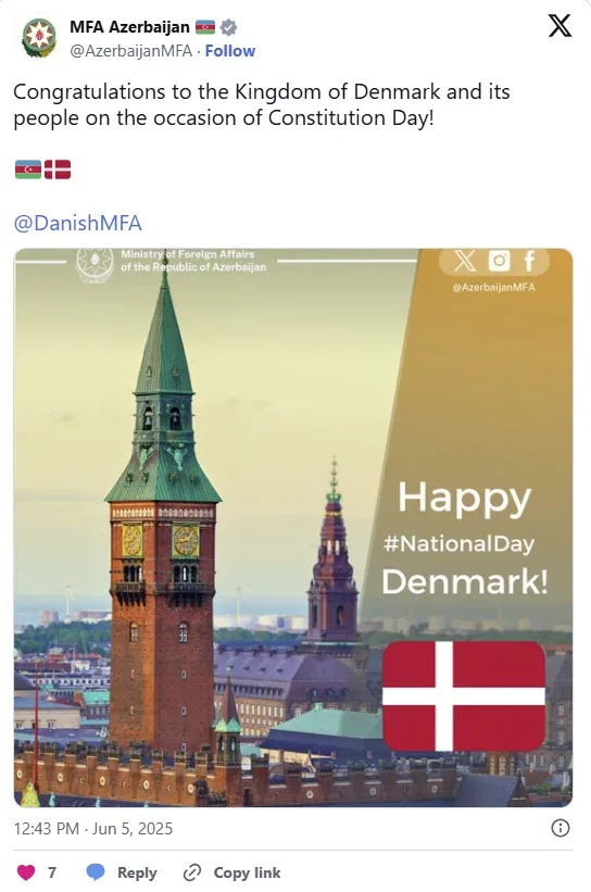 Azərbaycan XİN Danimarkanı təbrik etdi