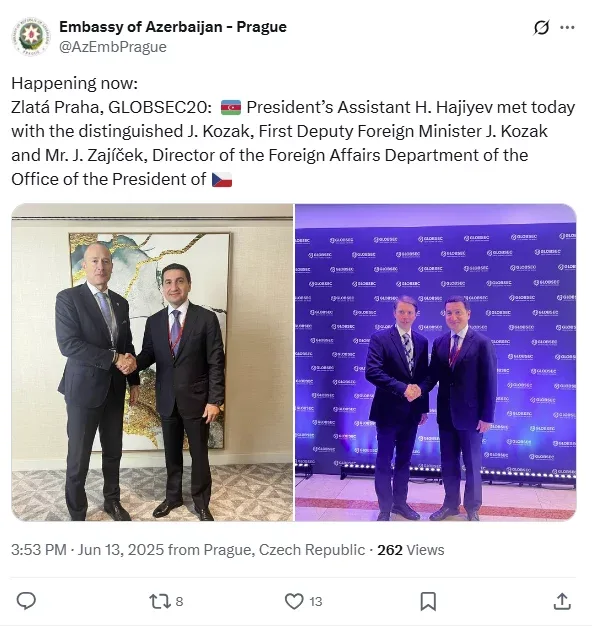 Hikmət Hacıyev Yaroslav Zajiçek ilə görüşdü