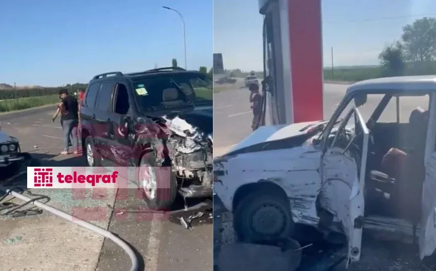 Yanacaqdoldurma məntəqəsində avtomobillər toqquşdu - Foto