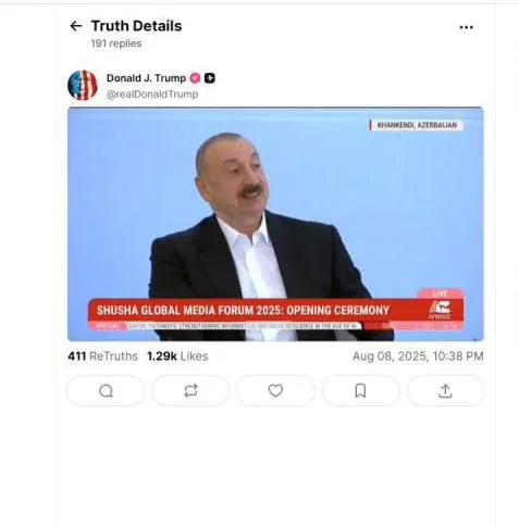 Tramp növbəti dəfə Əliyevlə bağlı paylaşım etdi - FOTO