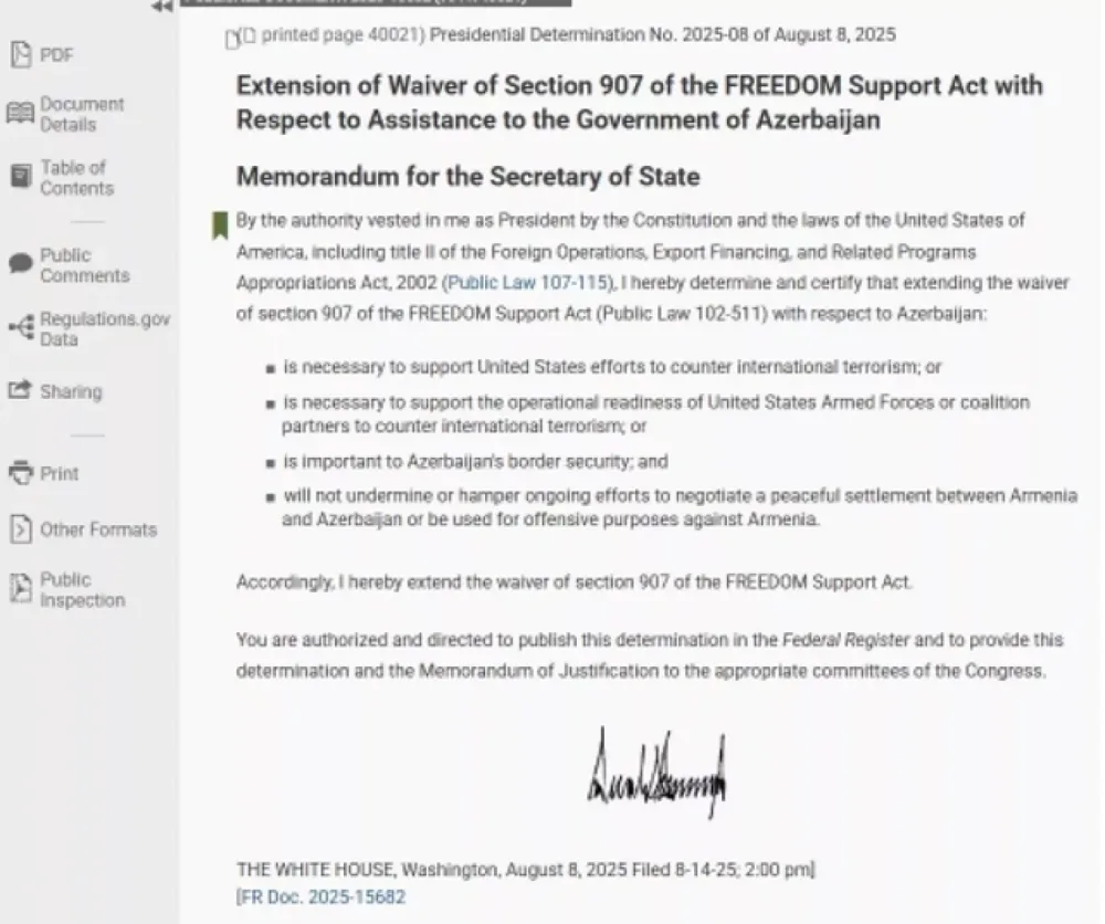 Donald Tramp 907-ci düzəlişi dayandırdı - TAM MƏTN