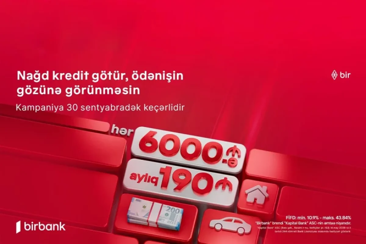 "Kapital Bank"dan yeni kredit kampaniyası: 6 000 AZN götür, aylıq 190 AZN ödə