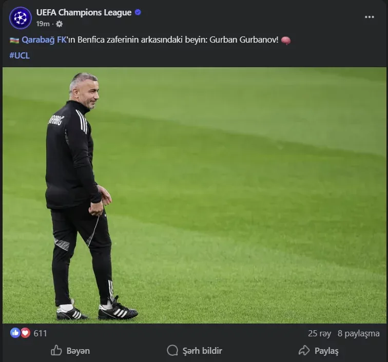 UEFA Qurban Qurbanovla bağlı paylaşım etdi