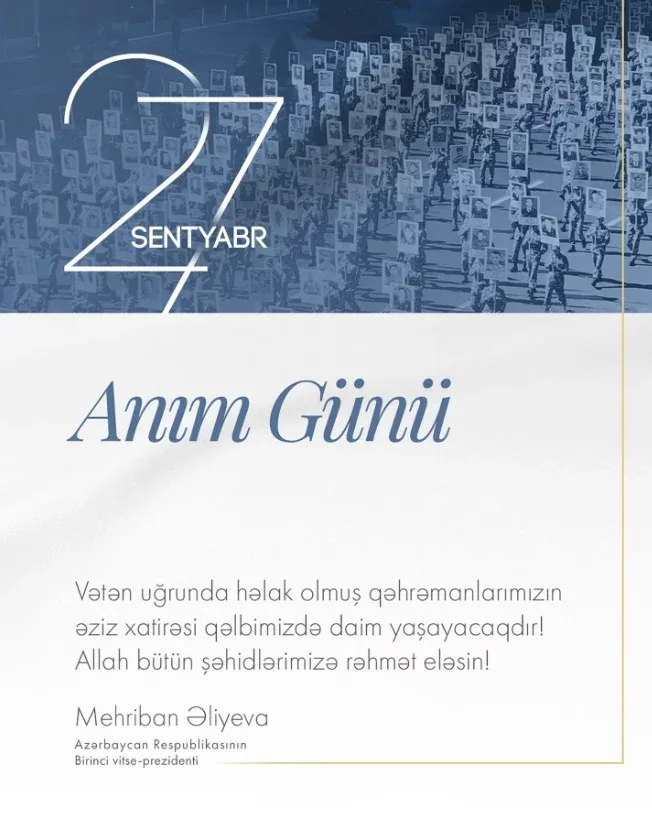 Mehriban Əliyevadan Anım Günü paylaşımı
