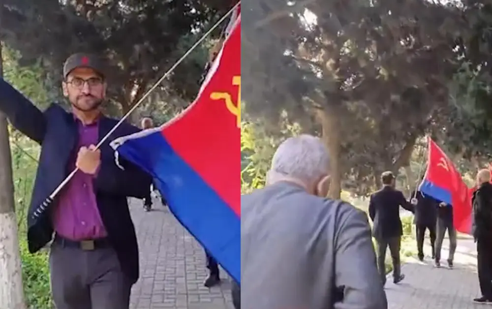 Bakıda SSRİ bayrağı qaldıranlar həbs olundu - Foto 