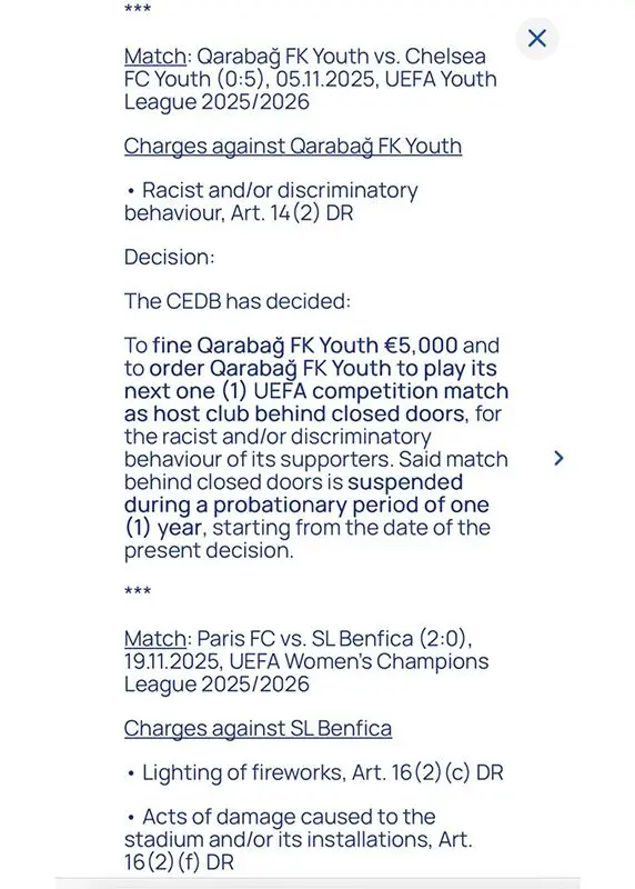 "Qarabağ" cəzalandırılıdı 