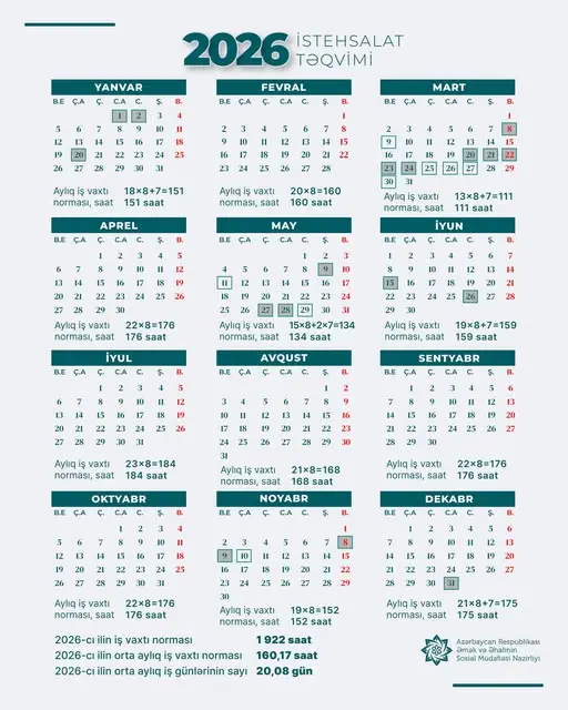 Azərbaycanda gələn ilin qeyri-iş günləri açıqlandı 