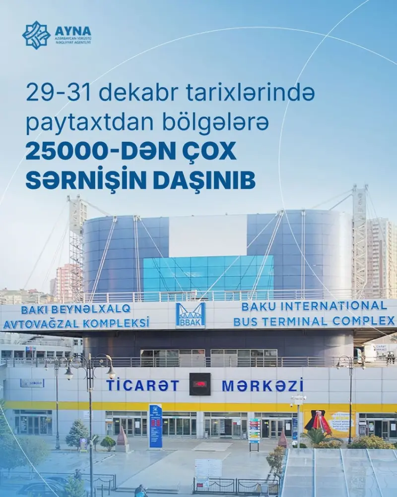 29-31 dekabrda Bakıdan bölgələrə 25 000-dən çox sərnişin daşınıb