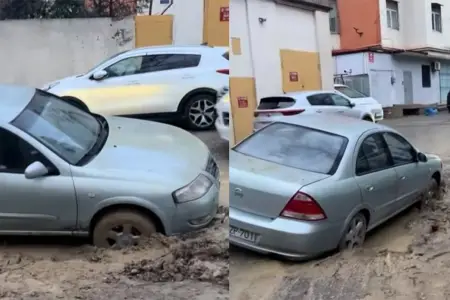 Bakıda binanın həyəti çökdü, maşın çuxura düşdü - Video