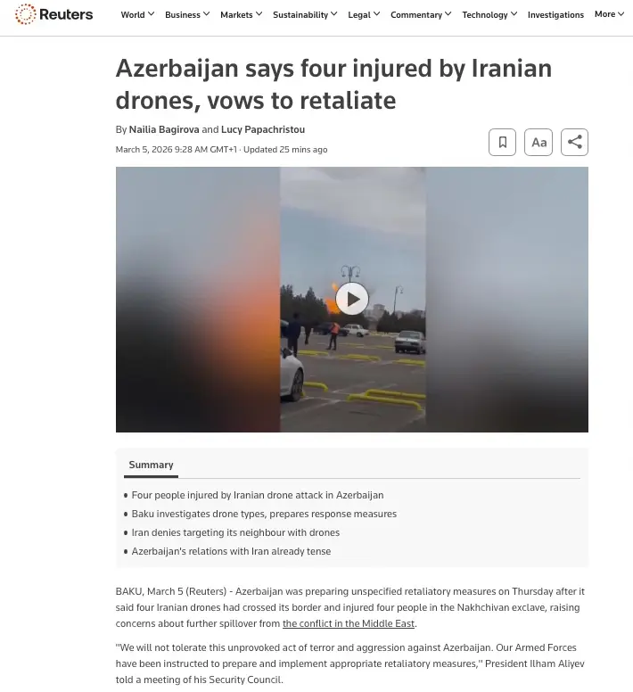 Prezident İlham Əliyevin İranın Azərbaycana dron hücumuna dair fikirləri dünya mediasının diqqət mərkəzindədir