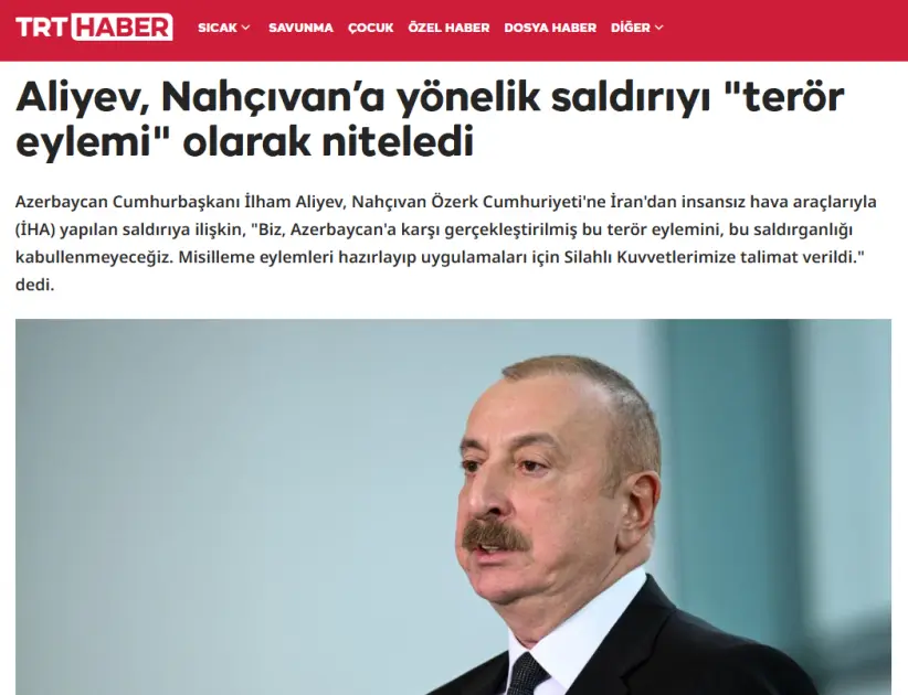 Prezident İlham Əliyevin İranın Azərbaycana dron hücumuna dair fikirləri dünya mediasının diqqət mərkəzindədir