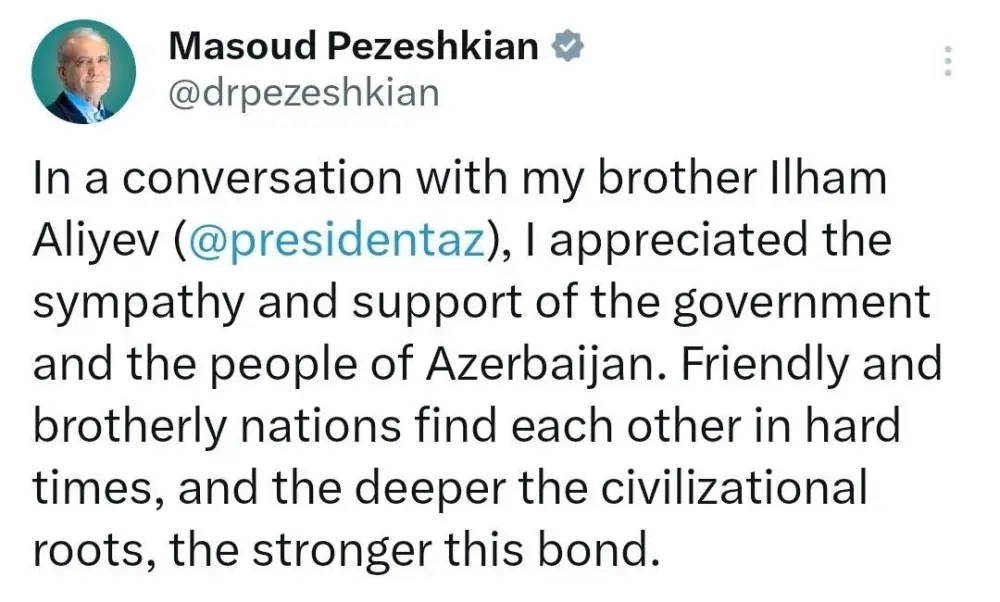 Məsud Pezeşkian İlham Əliyevə təşəkkür etdi – FOTO