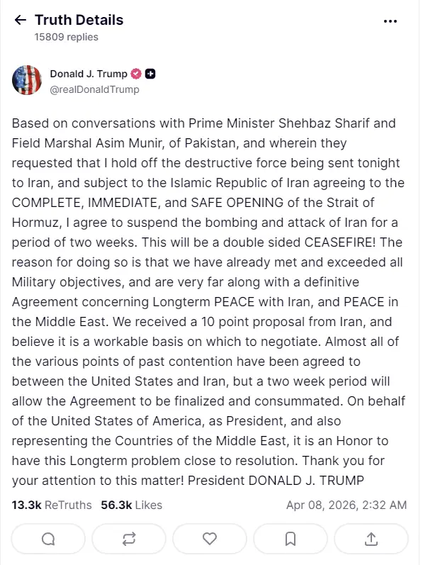 Tramp iki həftəlik atəşkəsə razılıq verdi