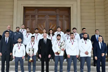 Prezidentin çempion güləşçilərimizlə görüşündən VİDEO