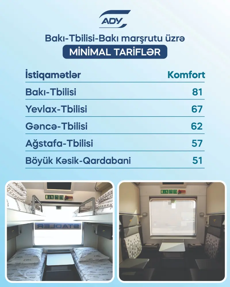 Bakı–Tbilisi qatarında bütün qiymətlər açıqlandı - FOTO 