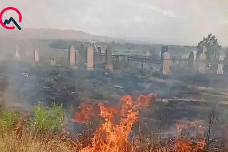Füzulidə qəbiristanlıqda yanğın oldu - Fotolar
