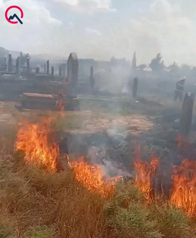 Füzulidə qəbiristanlıqda yanğın oldu - Fotolar