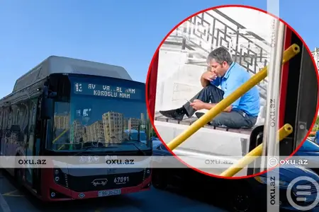 Sürücü dolu avtobusu qoyub skamyada siqaret çəkdi - Video