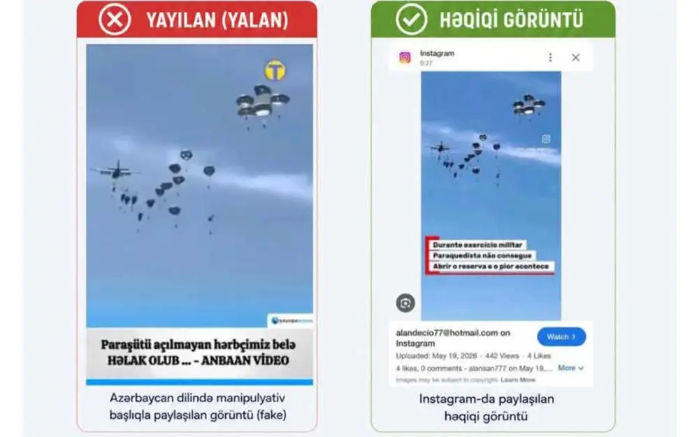 Ölən hərbçimizlə bağlı yayılan paraşüt görüntüləri yalandır – FOTO