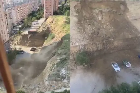 Bakıda DƏHŞƏTLİ ANLAR: Avtomobillər torpağın altında qaldı - VİDEO