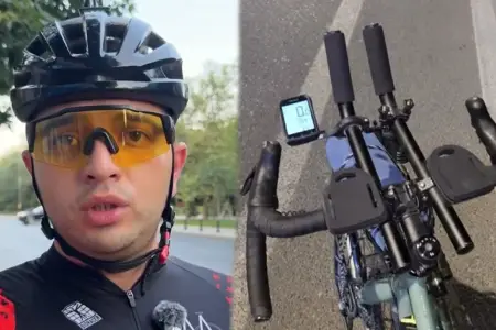 Avtobusla velosipedçini çətin vəziyyətə saldı - Video
