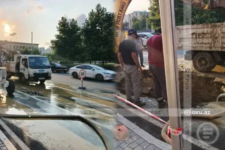 Bakının mərkəzi küçəsində su borusu partladı – FOTOLAR