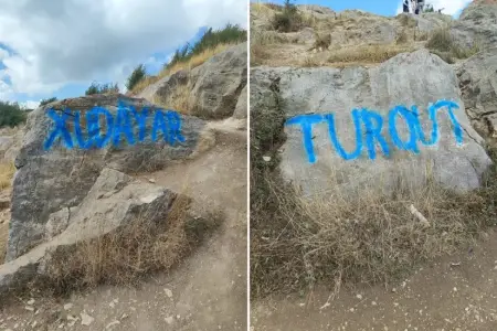 Şuşada bəzi turistlər qaya daşlarının üzərini yazıblar