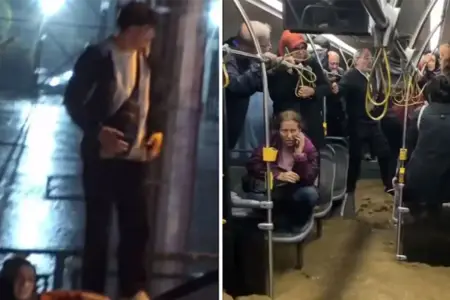 Avtobusu su basdı - Çıxış yolunu damına çıxmaqda gördü + Video