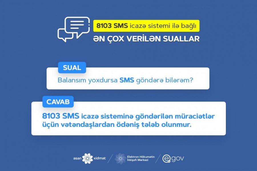 8103 SMS icazə sistemi ilə bağlı ən çox verilən sualların CAVABLARI