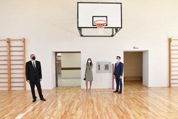 Prezident İlham Əliyev və birinci xanım Mehriban Əliyeva məktəb binasının açılışında - FOTO
