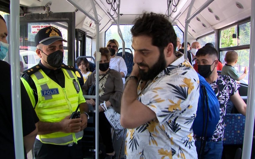Sumqayıtda avtobusda maska taxmayanlar cərimələndi - VİDEO 