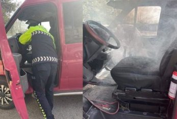 Avtomobildəki yanğını söndürməyə çalışan polis yandı - FOTO