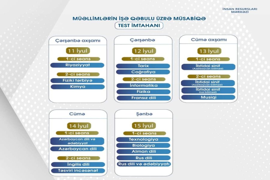 Müəllimlərin işə qəbulu üzrə test imtahanlarının vaxtı açıqlanıb 