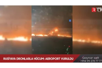 Rusiyaya dronlarla hücum: Aeroport vuruldu - VİDEO