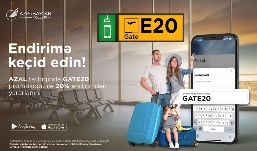AZAL “GATE20” promokodu ilə aviabiletlərə 20% endirim edəcək 